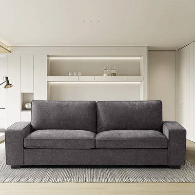 88.58" wide, dark gray solid wood frame modern 3 person sofa with removable cushions and seat cushio