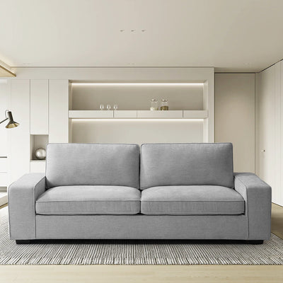 88.58" wide, light gray solid wood frame modern 3 person sofa with removable cushions and seat cushions