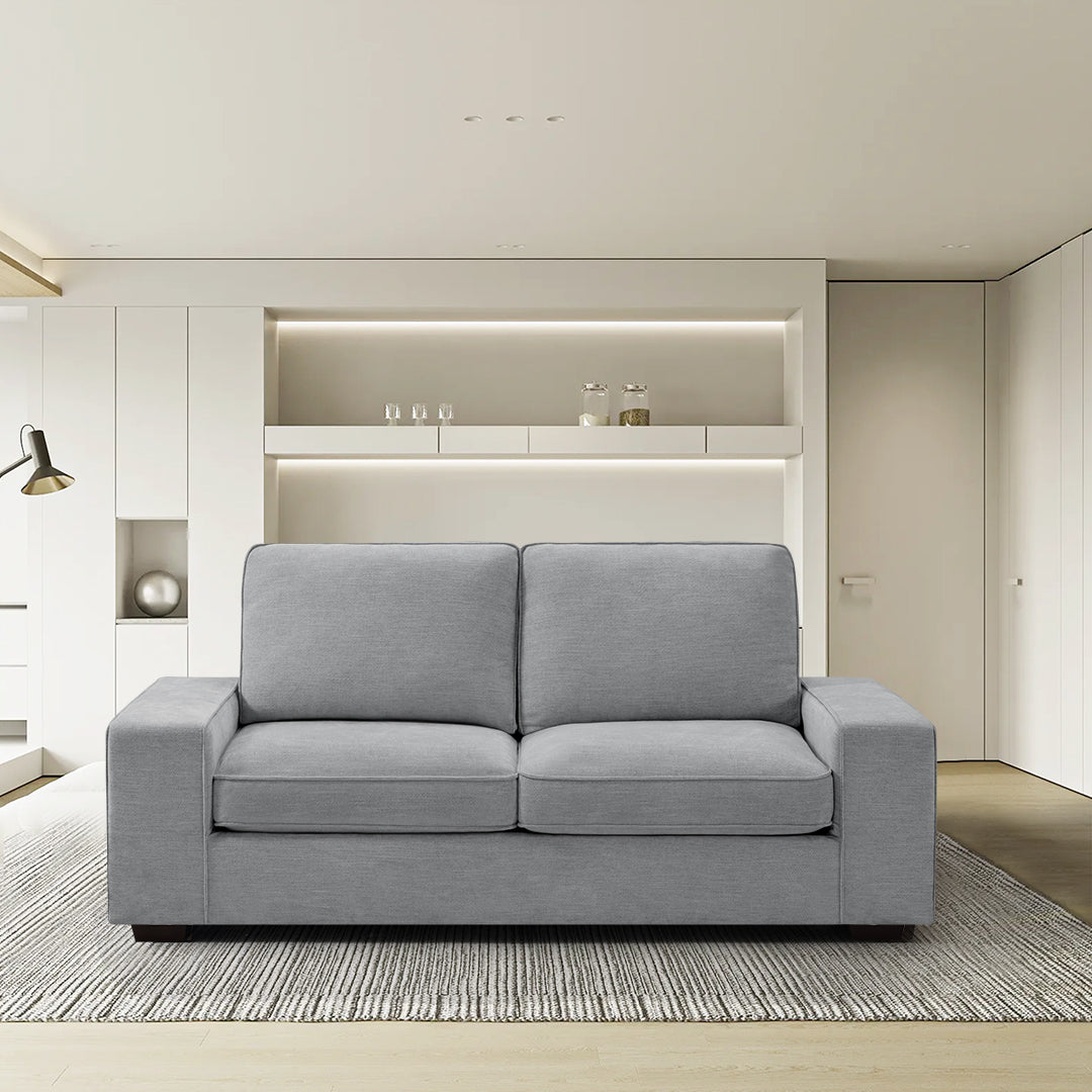 71.25" wide, light gray solid wood frame modern 2 person sofa with removable cushions and seat cushions