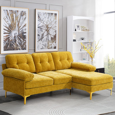 Yellow, 85" wide combination sofa with chenille upholstered L-shaped sofa