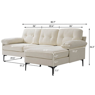 85" Wide Sectional Sofa, Chenille Upholstered L-shaped Sofa