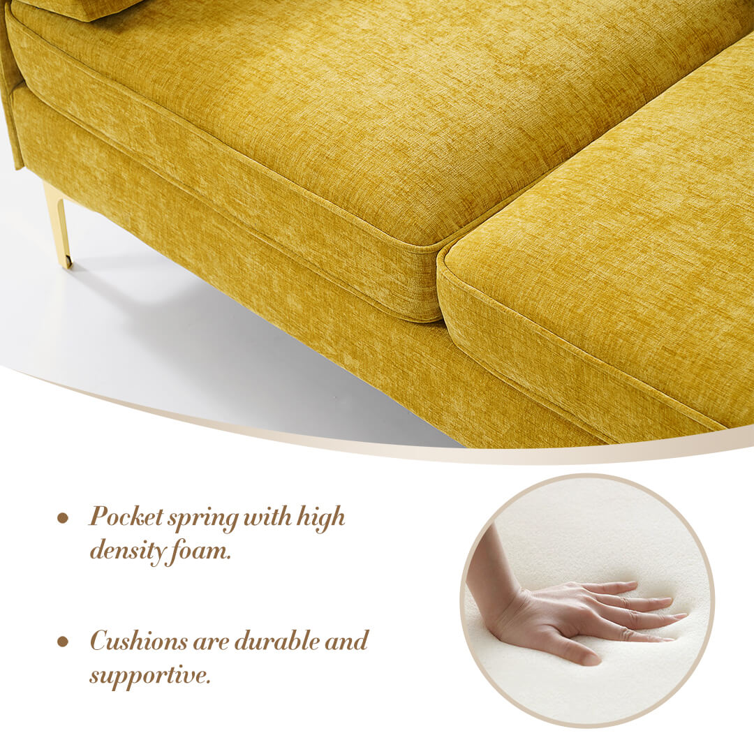 Pocket spring with highdensity foam. Cushions are durable andsupportive.