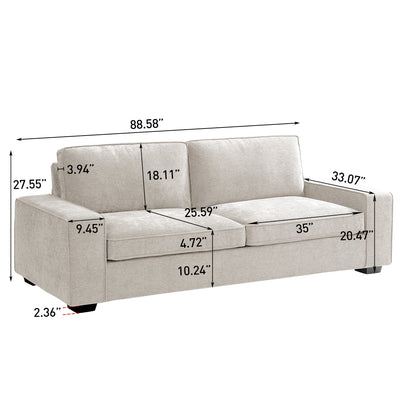 Modern Sofa, Solid Wood Frame, Removable Back and Seat Cushions, 71.25" Wide 2 seater, 88.58" Wide 3 Seater Living Room Oversized Sofa