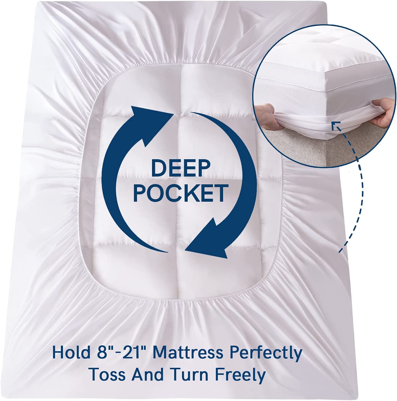 2 Inch Cooling Mattress Topper Protector With Elastic Deep Pocket and Down Alternative Filling
